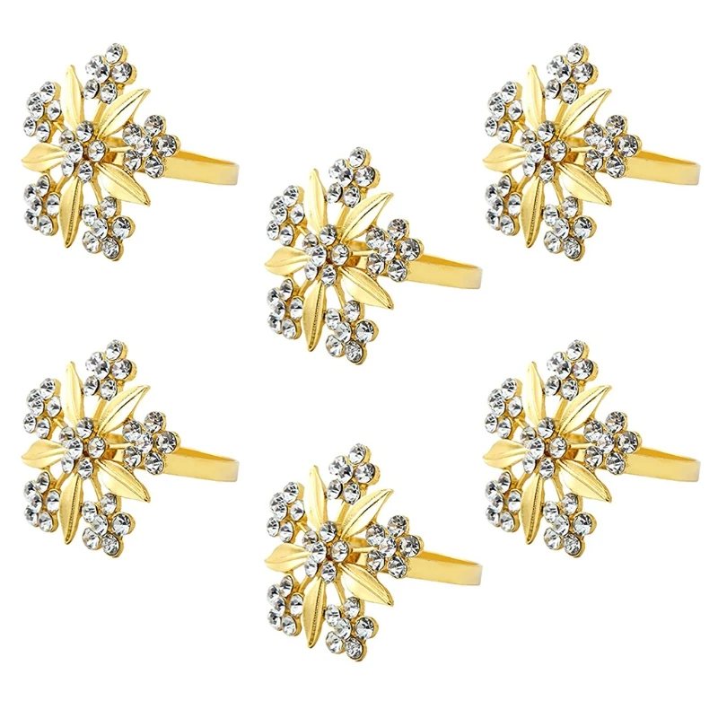 

808B 6pcs Flower Napkin Ring Holder Metal Serviette Buckles for Wedding Party Table
