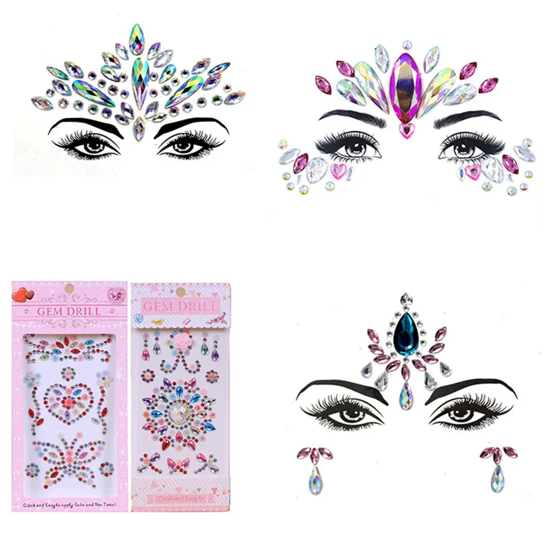 Face Jewelry Crystal Stickers For Women Mobile Phone Case Decor Rhinestones Beauty Makeup Masquerade Party Diy Sticker | Дом и сад