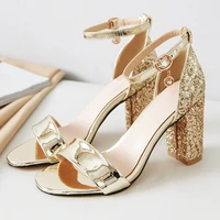 summer sandals women fashion block high heels sandals sequined sexy party wedding shoes silver gold large size 44 45 46 47 48