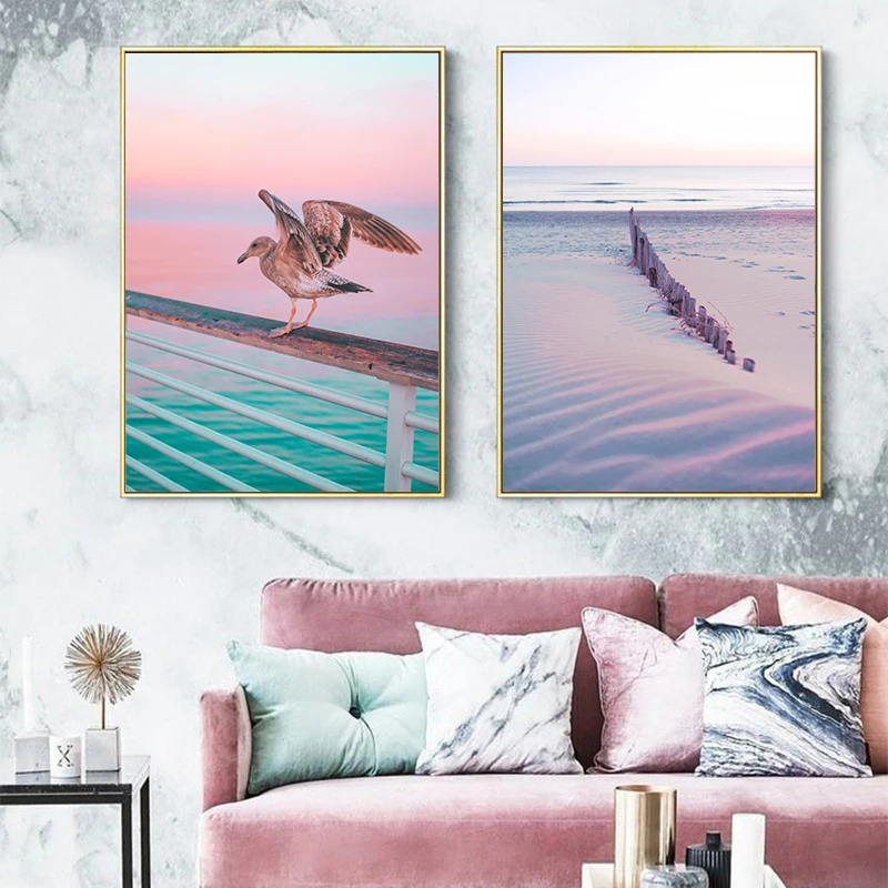 Розовая пляжная девушка Пальма цитаты настенная Картина на холсте скандинавские