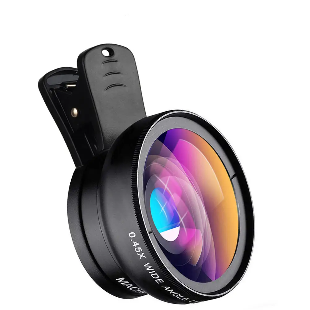 

smartphone webcam APEXEL 2 in 1 Professional HD Camera Lens Kit,0.45X Super Wide Angle+12.5X Macro Universal Clip-On Cel