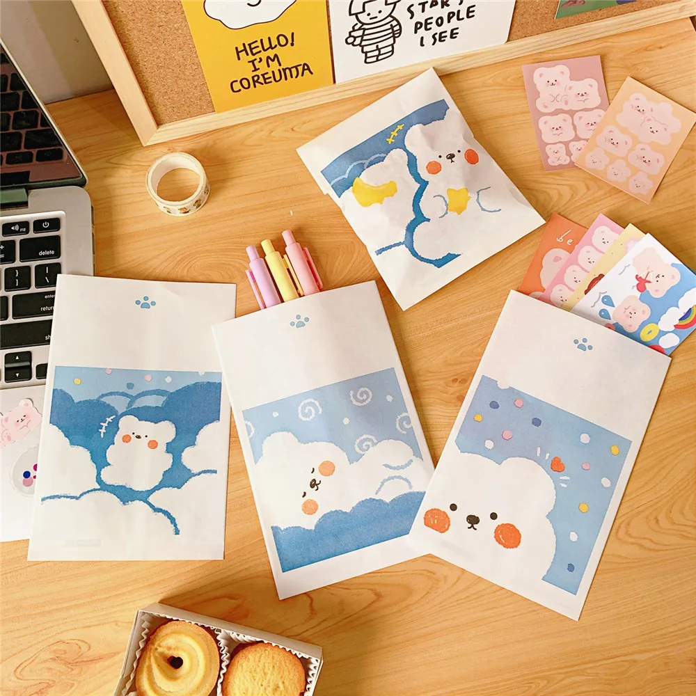 4 шт. крафт бумажные пакеты сумка для конфет шеврон Kawaii милая свадьбы дня рождения