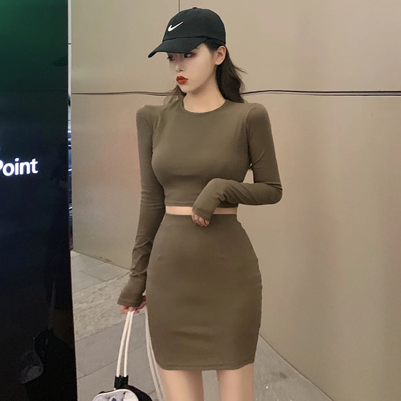 Женский комплект из 2 предметов укороченный топ с длинными рукавами футболка +