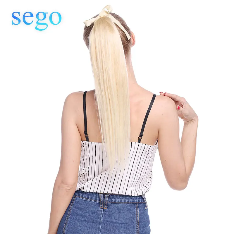 SEGO 1"-20" чистый и фортепианный цвет, не Реми волосы, лента, конский хвост, на заколках, человеческие волосы для наращивания, конский хвост, Натуральные Прямые Волосы