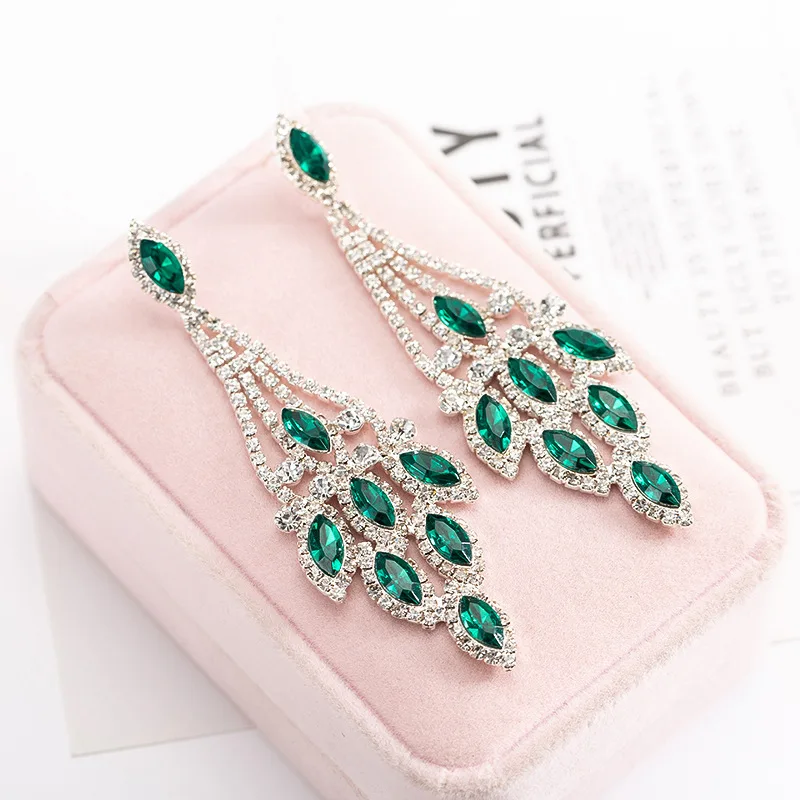 silver-green Bague Ringen, 8 цветов на выбор, преувеличенное серебро, 925 ювелирные изделия, серьги с драгоценными камнями для женщин, хрустальные серьги в виде листьев, вечерние серьги для помолвки - Цвет камня: silver-green