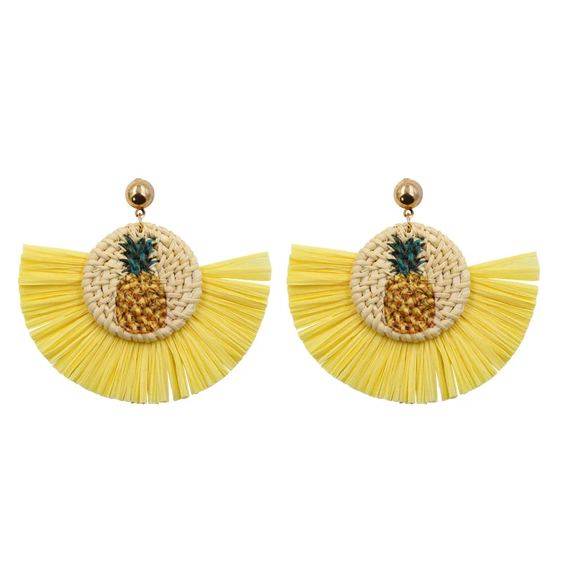 Женские плетеные серьги Lafite Raffia из ротанга ручной работы с желтым подсолнечником