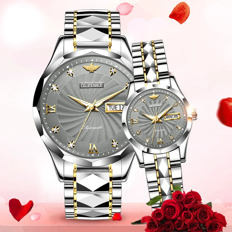 oupinke couple watches pair men and women Waterproof automatic mechanical watch reloj couple gift 18K Gold Business wirstWatch