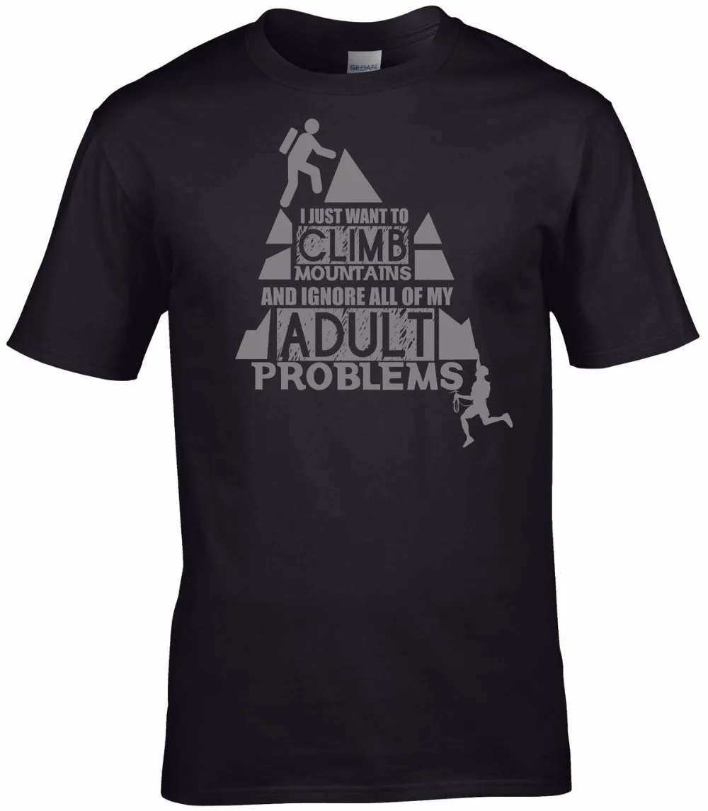 

Новая забавная Хлопковая мужская футболка нового дизайна, дизайнерская я просто хочу взбираться в горы, мужские футболки всех размеров, кла...
