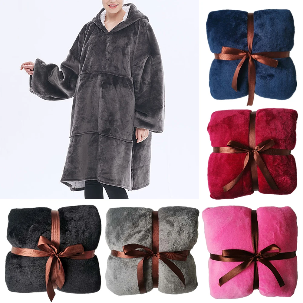 

Winter Sherpa Blanket Warm 1 pc Soft Plaid Blanket Robe Fleece Wearable Hooded Household Products Oversized Warm Hoodies