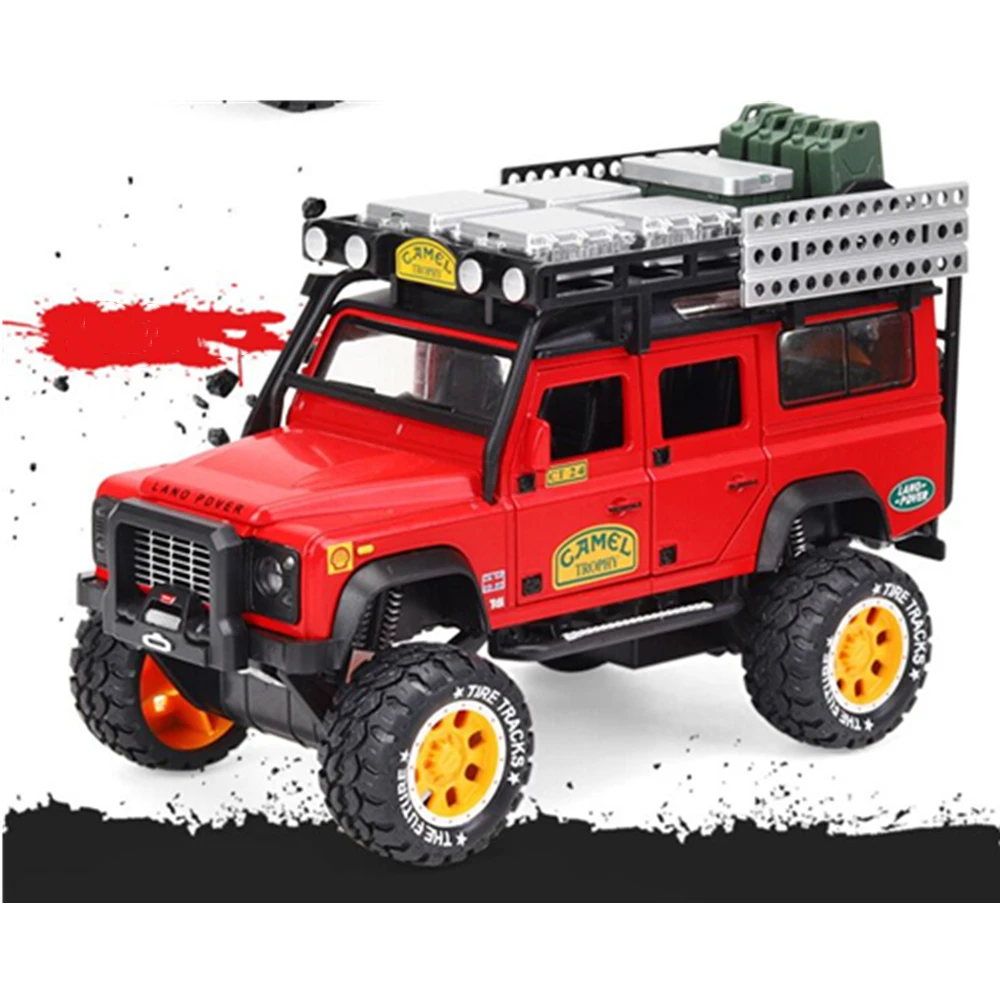 1:28 Land Rover Defender Camel Cross страна сплав модель автомобиля Модель игрушки звук и свет игрушка с инерционным механизмом автомобиль для игрушки мальчик подарок ребенку