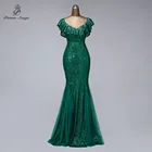 Женское вечернее платье с V-образным вырезом, элегантное зеленое платье с уникальным воротником, платье-Русалка для вечеринки