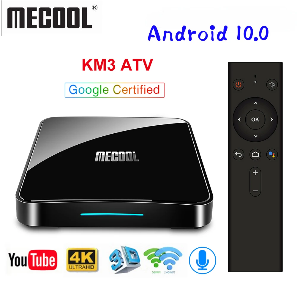 Mecool KM3 в ТВ Android 10 0 Google сертифицированной европейском коробка 4 Гб 64 Amlogic S905X2