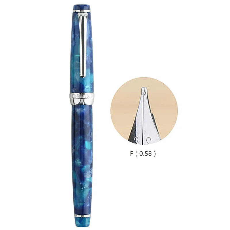 Blue-0.58mm Перьевая ручка чернила полностью металлические ручки с зажимом Moonman Delike New Moon Смола перьевая ручка Иридиум дополнительный тонкий наконечник школьные офисные принадлежности - Цвет: Blue-0.58mm