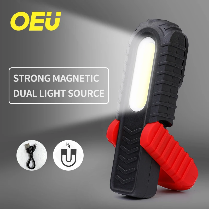 

COB Work Light LED Flashlight Magnet USB Rechargeable Cordless Lamp 18650 Battery Worklight Under Car Hood Hand Torch Magnetic