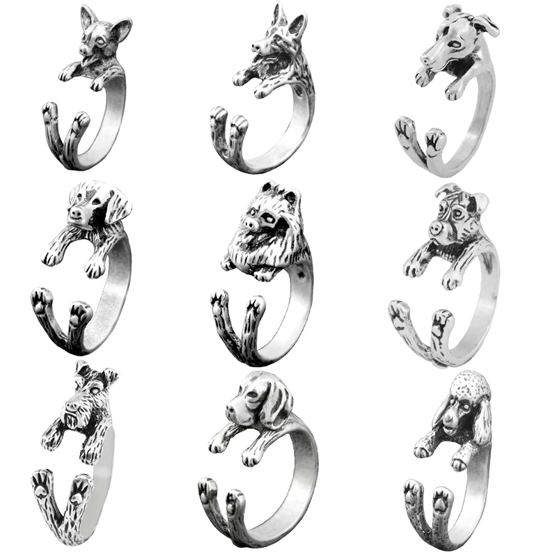 Retro 3D Beagle&German Shepherd&Schnauzer Dog Ring Women Anel Punk Style Rings For Men Wrap Animal Rings Anniversary Bijoux Gift