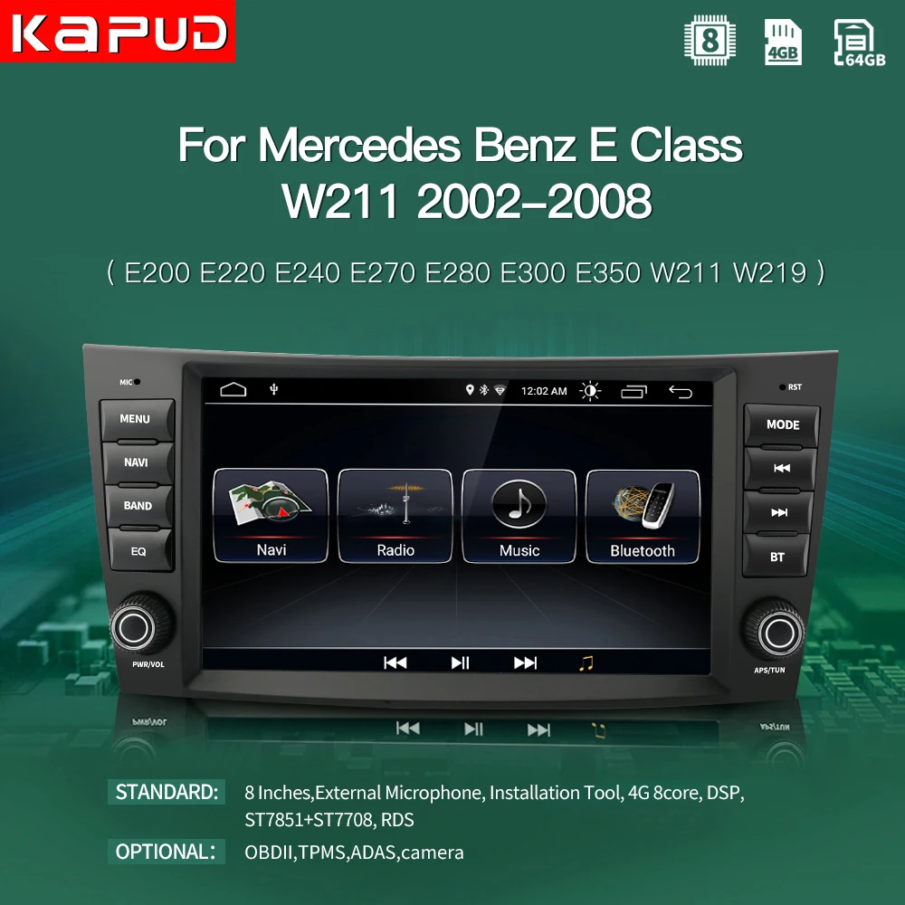 Автомагнитола Kapud на Android 10 DVD плеер с GPS для Mercedes Benz E Class W211 W219 E200 E220 E240 E280