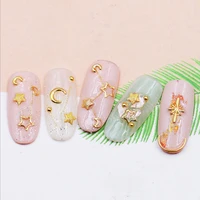 1 box gold nail decoration art star moon 3d decorations feathers charm metal frame mix shape nail art manicure accessories