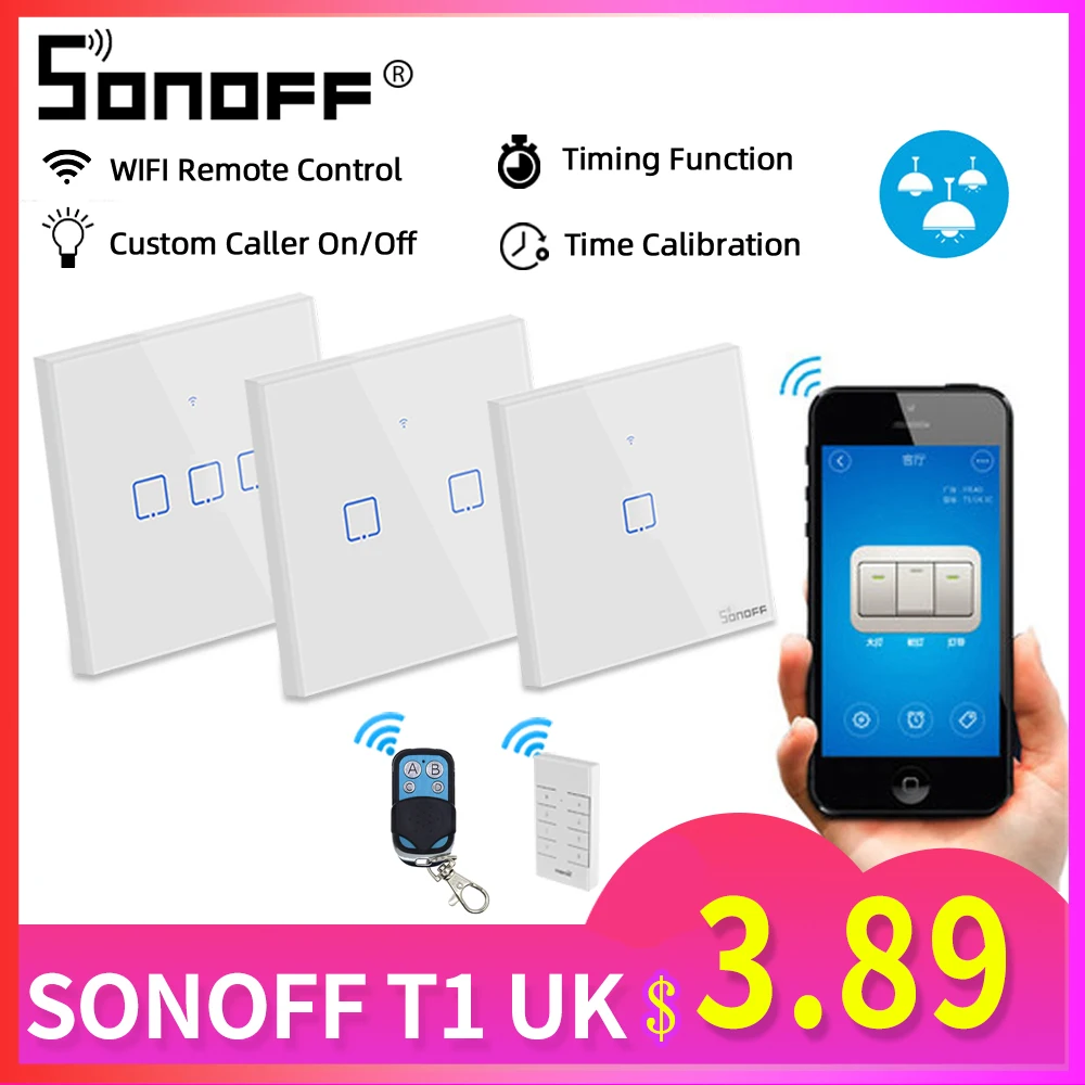 Настенный сенсорный выключатель SONOFF TX T1 Великобритания тип 86 RF RM433 голосовое