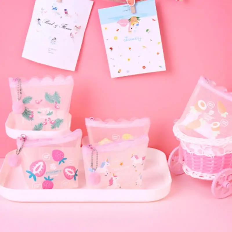 

Pvc Fruit Unicorn Printed Coin Purse Transparent Protable Cute Money Id Card Zipper Wallet Organizer For Girls Gift