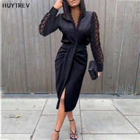 fashion v neck white lace dress sets women casual office ladies midi outfits 2022 spring long sleeve womens sexy split suits