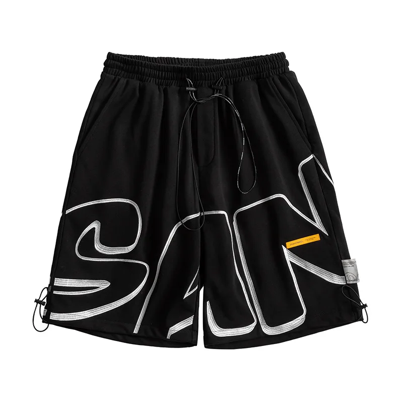 

No vulgarity 2021 summer new trend pasted fabric line shorts color matching men's tooling straight tube drawstring casual pants