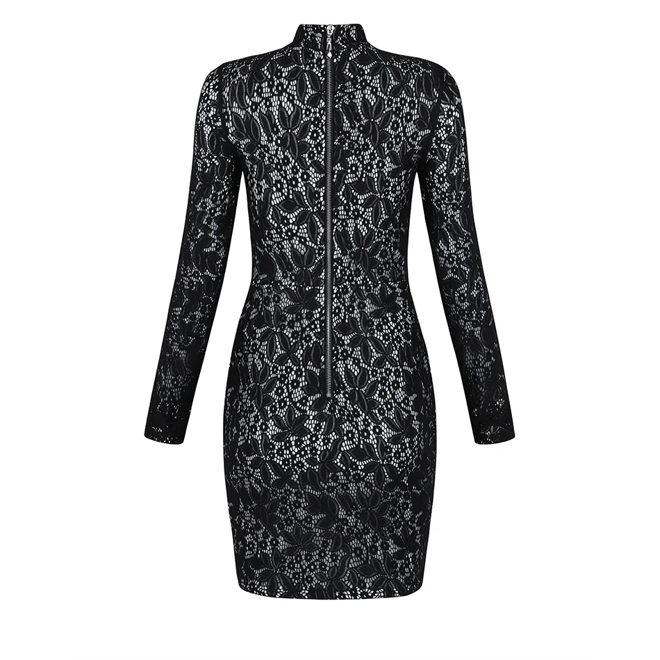 2020 HOT Fashion Black Lace Mini Dress Long Sleeve Sexy Bandage Celebrity Party Club Costume | Женская одежда