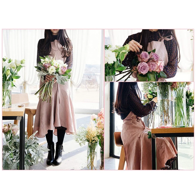 

Retro Long Vintage Apron Adjustable Fishtail Style Gardening Work Cotton Linen Blend Fashion Tie Apron Women'S Dress Girl