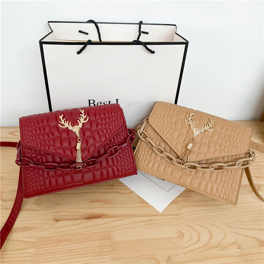 

Antler Tassel Shoulder Bag Fashion Women Alligator Pattern Messenger Bags Casual Ladies Solid Color Chain PU Leather Handbags