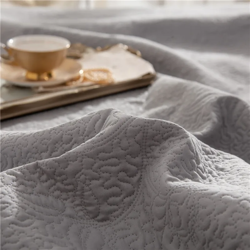 New 1pc 245x245cm and 245x265cm gray white cotton Bedspread and 2pcs pillowcase blanket Duvet Quilt bed cover