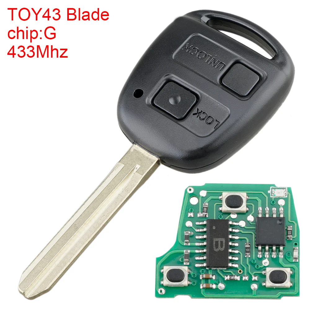 

433Mhz 2 Buttons Remote Car Key with G Chip and TOY43 Blade Fit for Toyota RAV4 Prado Tarago Kluger Avensis 2003-2010