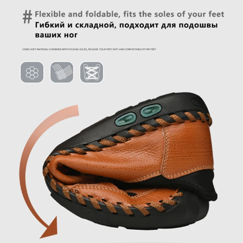 Comfortable Men Casual Shoes Loafers Split Leather Man Flats shoes for men Big Size 38~48 chaussure homme | Обувь