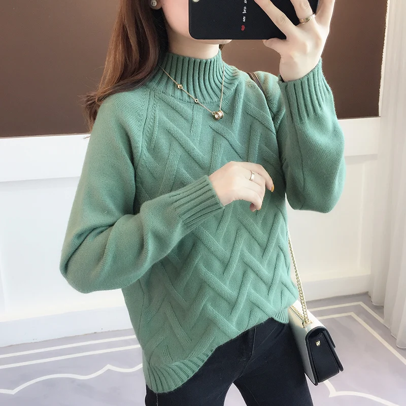 2020 Autumn Winter New Turtleneck Knitted Sweater Women Fashion Loose Female Casual Solid Color Thicken Pullover | Женская одежда