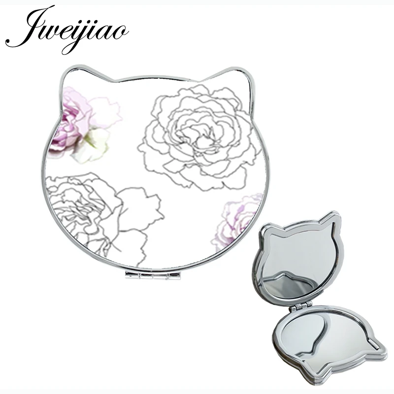 

JWEIJIAO Sketch cartoon peony pictures Ear Shaped Double Sides miroir de maquillage 1 pcs sell can custom gift for friend KL46