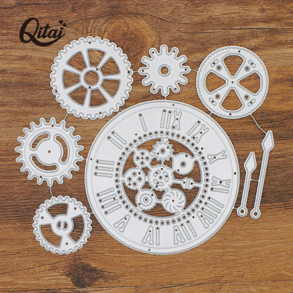 

Gear Clock Set QITAI 8pcs Metal Steel Embossing Cutting Dies Crafts Die Cutters Scrapbooking DIY Card Making Photo Decor MD303
