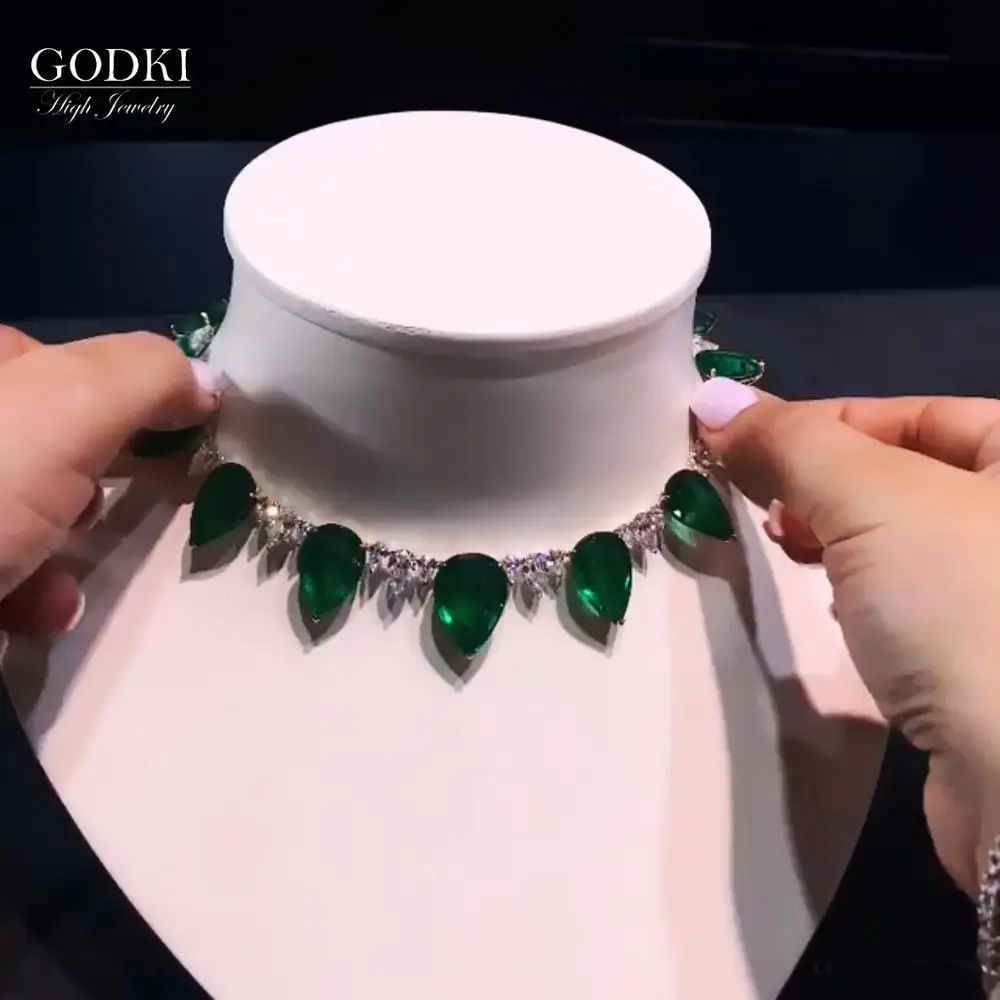 

GODKI BIG Green CZ Necklaces Mother's Day Gift Trendy Personalized Stackable CZ Necklace Jewelry for women girlfriend giftS 2020