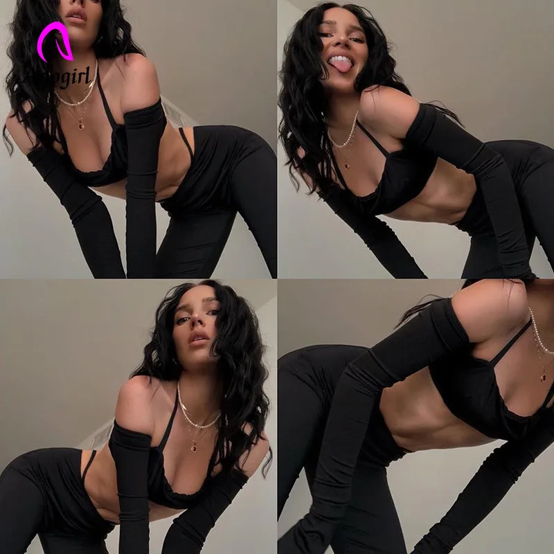 

Fitness Women Solid 2 Two Piece Sets Black Sling Top Shorts Women Street Leisure Wear Suits Sexy Camis Tank Tops Hollow Leggings