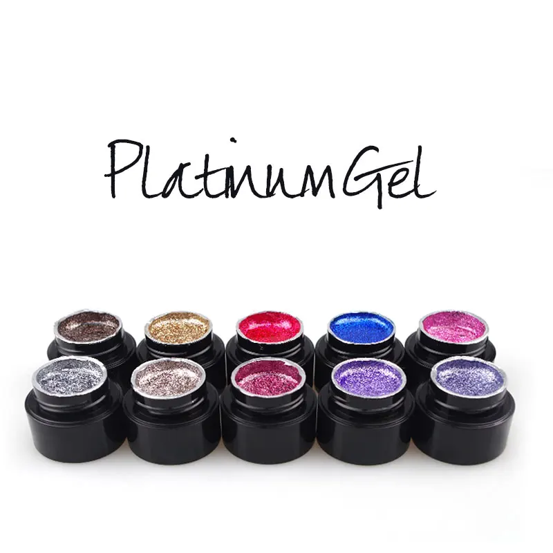 

MONASI Golden Sequins Paint 10PCS Super Liquid Foil UV LED Soak Off Shimmer Platinum Gel For Nails