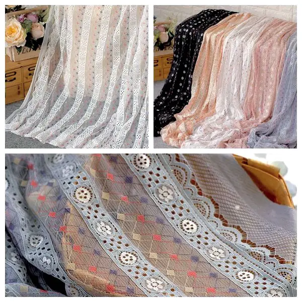 

150cm Wide Delicate Hollow Soft Gauze Lace Fabric For Girls' Tulle Dress Wedding Garment Sewing Decorative Net Fabric