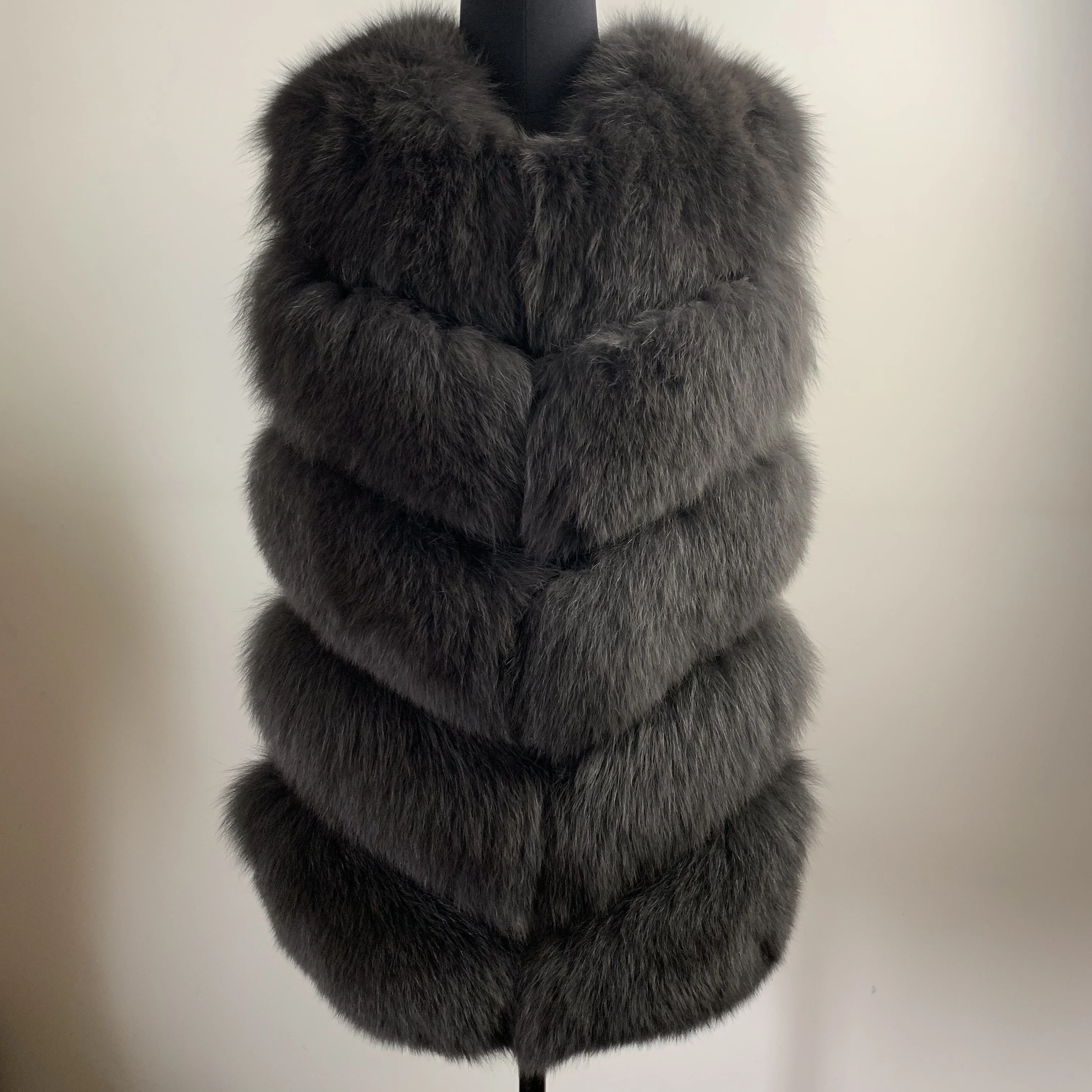 Женский жилет из цельного лисьего меха SQXR стандартный с закрытыми пуговицами