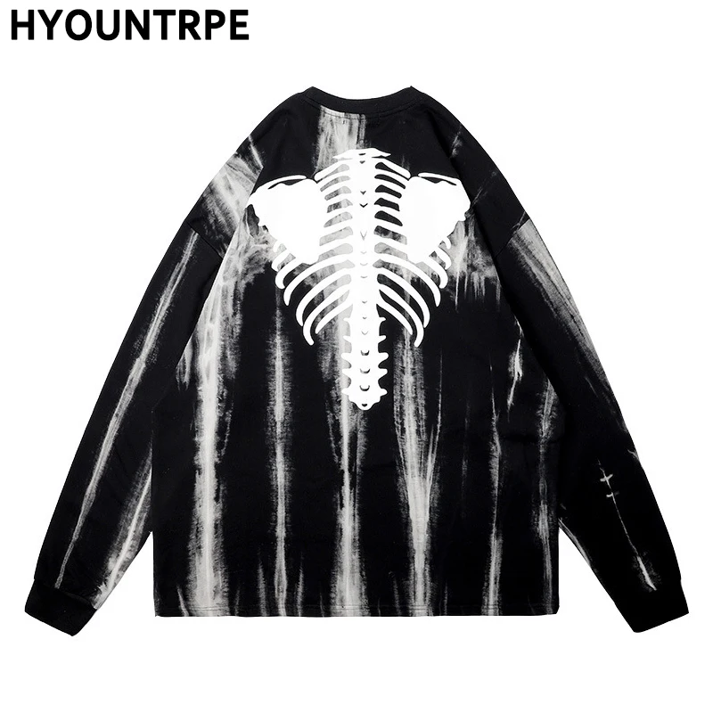 Модные свитшоты с принтом черепа повседневные топы круглым вырезом и длинным