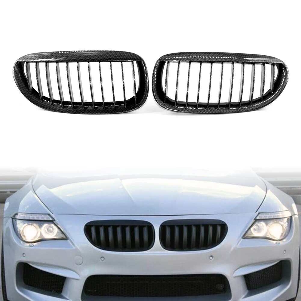 2x Front Kidney Bumper Grille For BMW E63 E64 650i 6 Series M6 2004 2005 2006 2007 2008 2009 2010 Carbon Fiber ABS Car-Styling