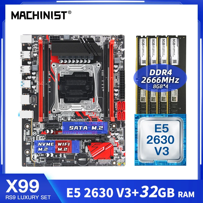 Billig MASCHINIST X99 Motherboard LGA 2011-3 Buchse Kit Set Mit Intel Xeon E5 2630 V3 Prozessor DDR4 32GB 4*8g RAM Speicher M-ATX X99-RS9