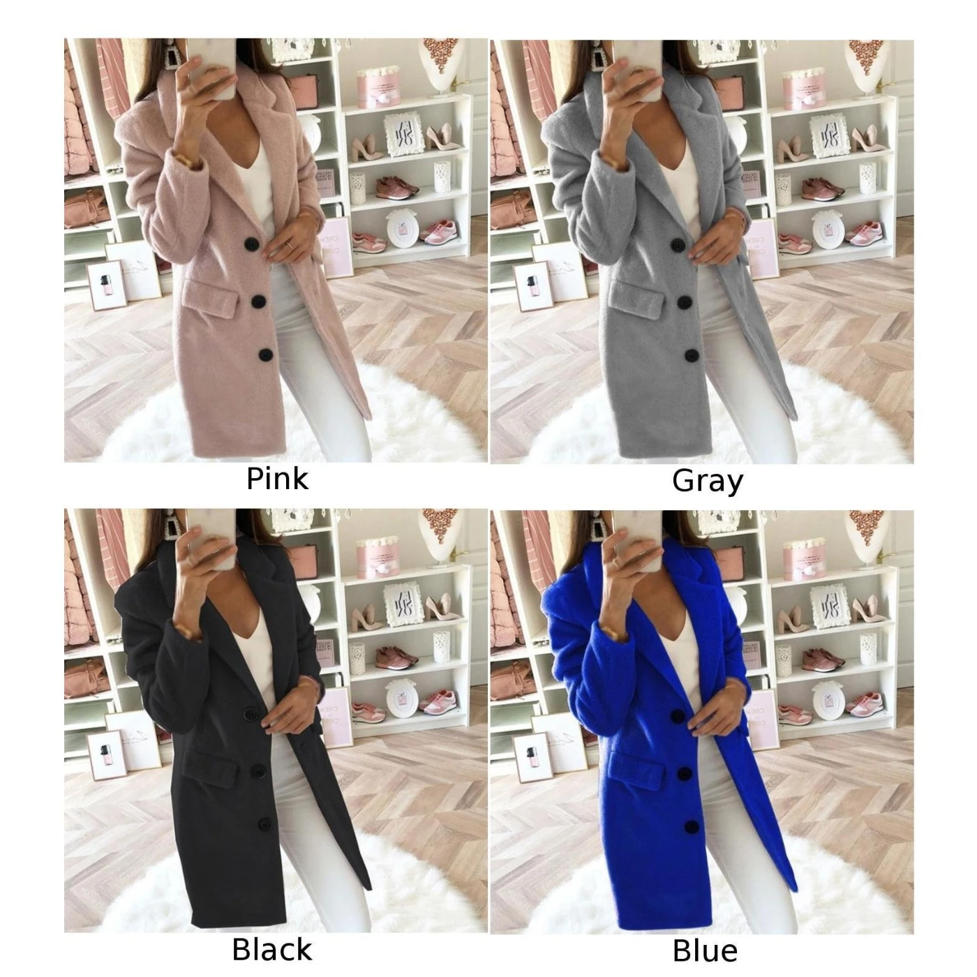 

Women Wool Blends Commute Office Solid Color Coat Tops Casual Long Sleeve Collar Business Jackets Pure Color
