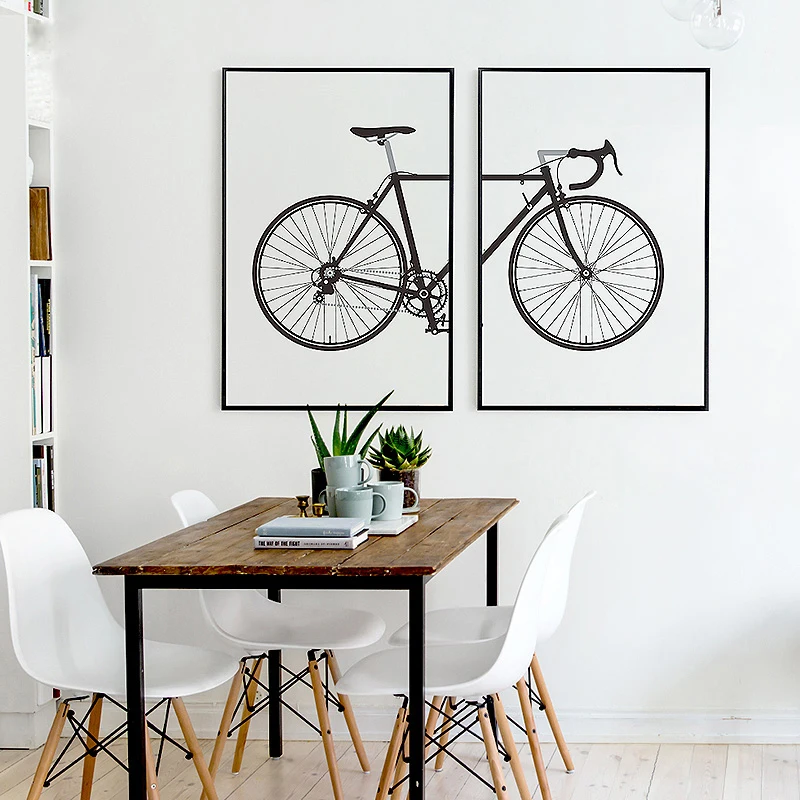 

Abstract minimalist black and white bicycle poster print canvas painting HD wall art picture living room home office decoration