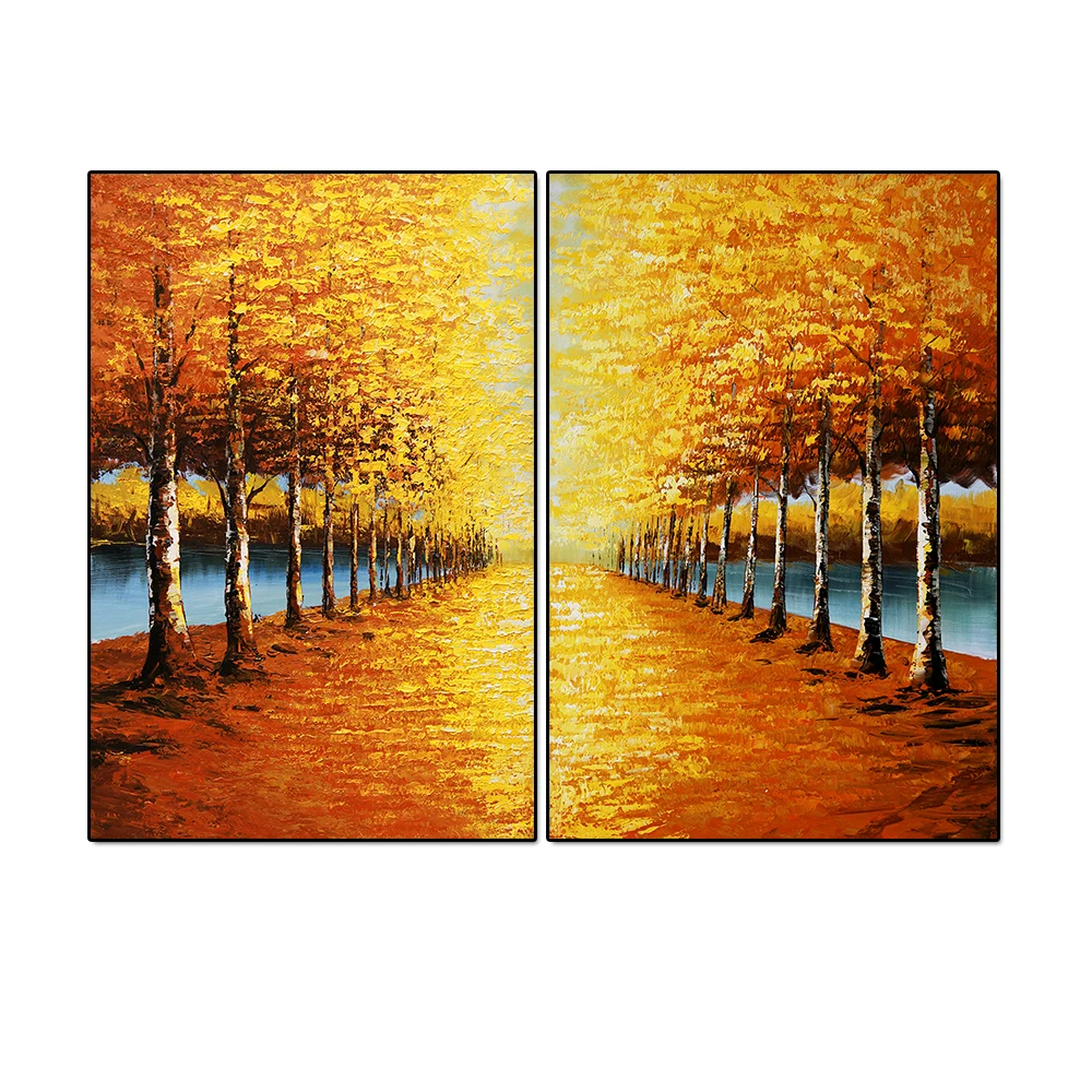 

Abstract Trees With Yellow Leaves Hand Painted Oil Painting On Canvas Modern Wall Art Unframed For Living Room Home Decoration