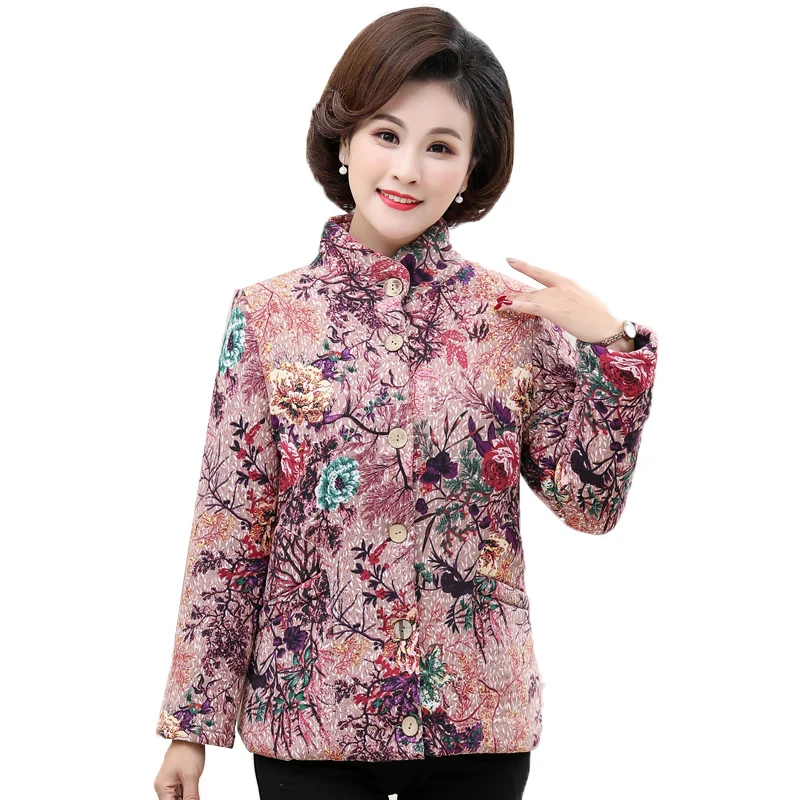 

Middle-aged and Elderly Women's Cotton Coat Winter Jackets Short Plus Velvet Keep Warm Printed Jacket Outwear Plus Size 5XL K114