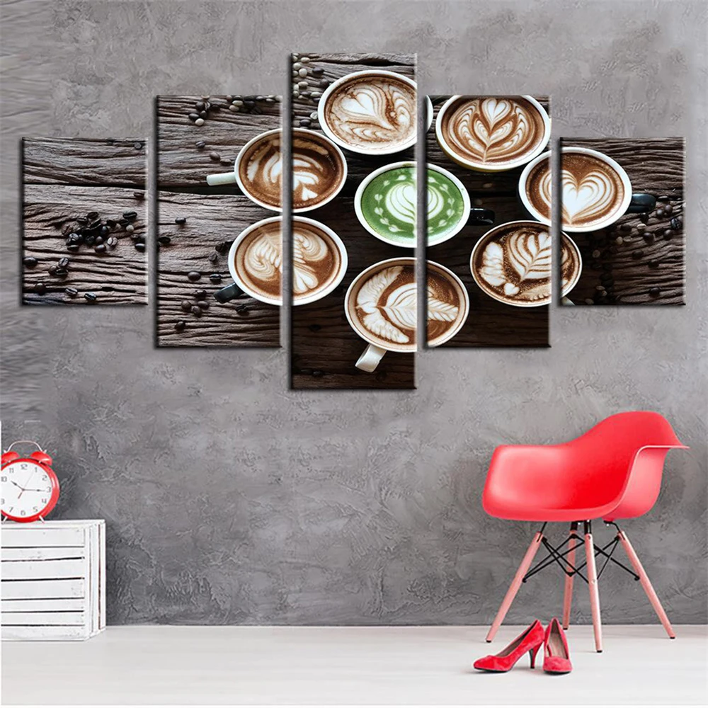 

5 Pieces Wall Art Canvas Painting Coffee Mug Poster Modern Living Room Modular Pictures Framework Home Decoration Dropshipping