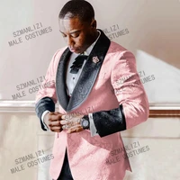 fashion design costume homme pink jacquard mens wedding suit terno slim fit prom party suits tuxedo groom wear best man blazer