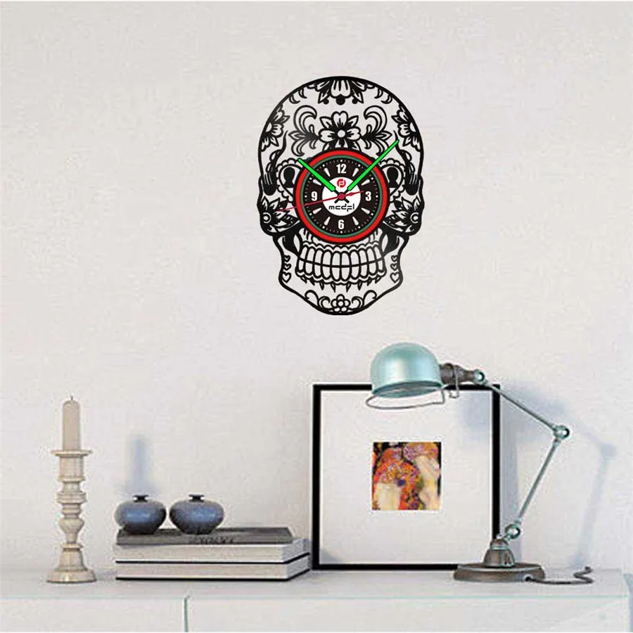 Домашний Декор череп современный дизайн 3D Виниловые бесшумные настенные часы