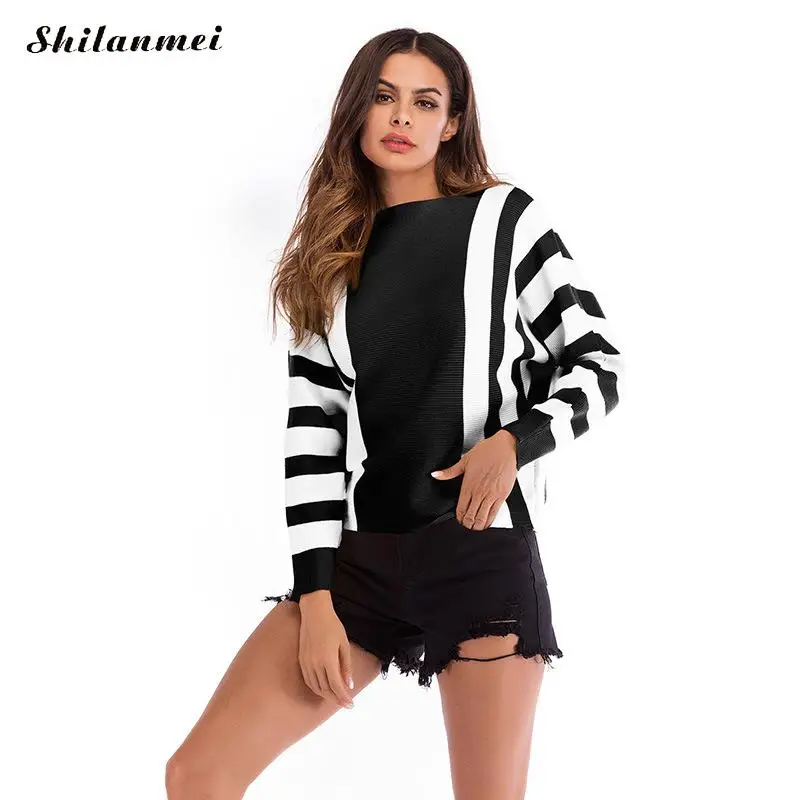 Винтажный красный женский свитер пуловеры полосатые Лоскутные свободные